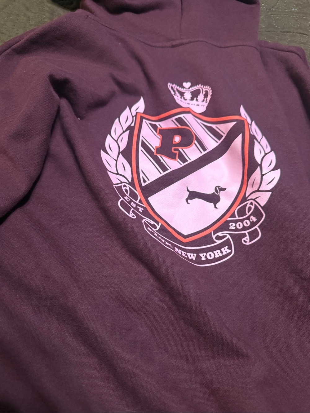 PINK Victoria's Secret Maroon Hoodie with Pink Crest Graphic